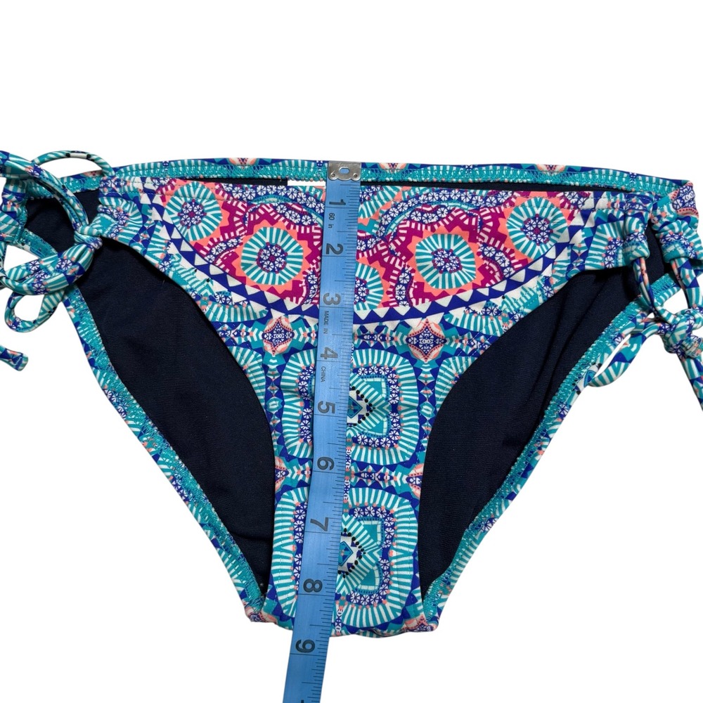 Athleta Swim Bikini Bottoms Teal Blue Geometric Print Side‎ Tie Women's Size S - Picture 4 of 5
